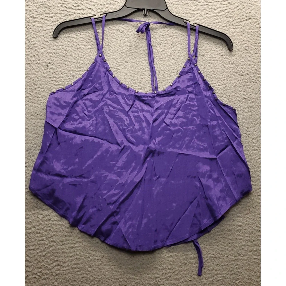 Free People‎ Cropped Top Womens Large Purple Studded Spaghetti Strap Scoop Neck